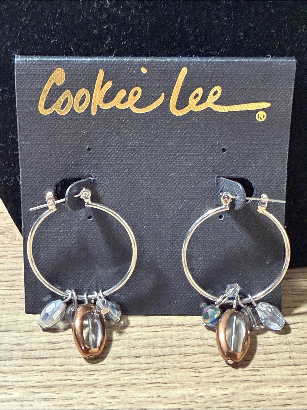 Cookie Lee Silver Hoop Earrings with Gray and Bronze Accents